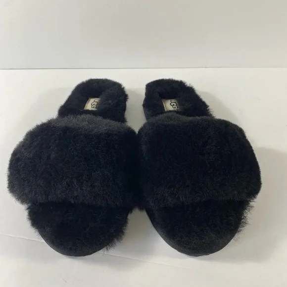 UGG Fluff Slide II Sheepskin Black Slide Slipper - Picture 5 of 11